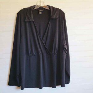 Lane Bryant Top Womens Plus Size 26/28 Crossover Long Sleeve Faux Wrap